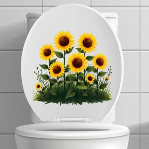 Sticker de couvercle de toilettes tournesol imperméable aux fleurs jaunes et feuilles