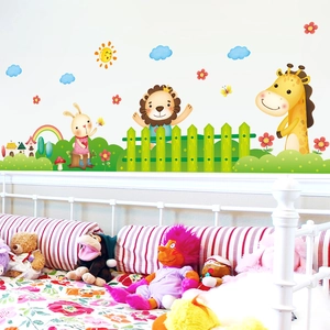 Cartoon animal wall stickers with giraffe and lion for kids bedroom and nursery decor