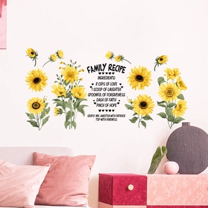 Waterproof sunflower wall stickers with inspirational English text for home decor
