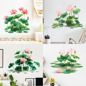 3D Lotus flower and dragonfly wall stickers for elegant living room home wall decoration