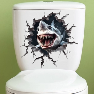 3D ocean wall sticker featuring a realistic great white shark breaking through the wall effect