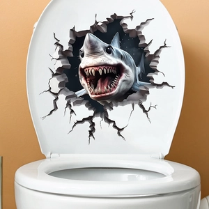 Macro detail of waterproof 3D wall sticker showing a fierce shark breaking through walls