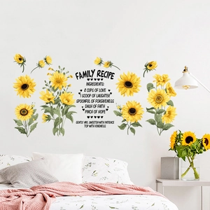 Self-adhesive sunflower wall stickers with inspirational family quote for home decoration
