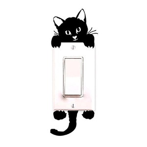 Sticker mural chat noir ludique en vinyle pour interrupteurs de salon et de chambre
