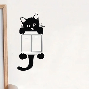 Sticker mural chat noir minimaliste pour interrupteurs et prises de courant