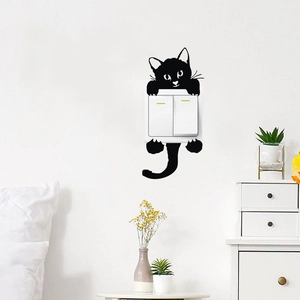 Charmant autocollant mural chat noir pour interrupteurs en PVC noir imperméable et durable