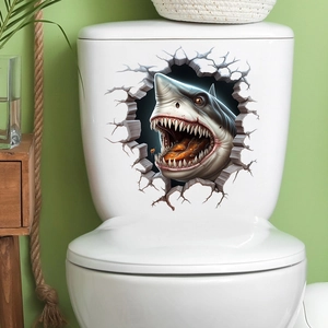 3D shark breaking wall visual wall sticker on toilet tank for bathroom decoration