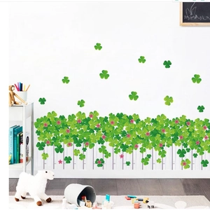 Stickers muraux trèfle vert et clôture blanche en PVC pour salon et chambre décor