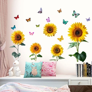 Sunflower Butterfly Wall Sticker PVC Waterproof Floral Wall Decal For Living Room Bedroom Kids Nursery Home Decor DIY Wall Art