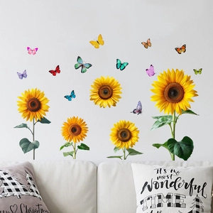 Decorative wall stickers featuring vibrant sunflowers and butterflies for home living room decor