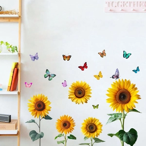 Sunflower and butterfly wall stickers for living room and bedroom home wall decoration