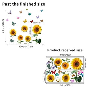 Sunflower and colorful butterflies wall decals set measuring 120x120cm for home decor