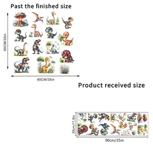 Cartoon dinosaur wall stickers for kids room featuring T-Rex and volcano elements