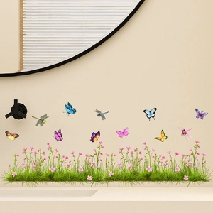 Vibrant butterfly and grass wall stickers for home decoration in living rooms