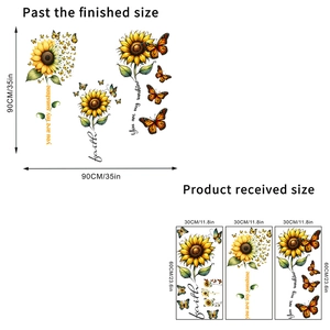Sunflower and butterfly wall sticker set with faith quotes for home room decor