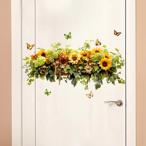 Selbstklebende Sonnenblumen Wandsticker mit Schmetterlingen für Türen im Landhausstil