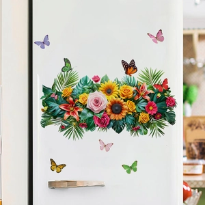 Self-adhesive sunflower and butterfly wall decals for home living room decoration