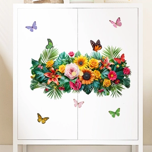 Sunflower Butterfly Green Leaves Wall Sticker Waterproof PVC Self-Adhesive Floral Wall Decal For Living Room Bedroom Decor