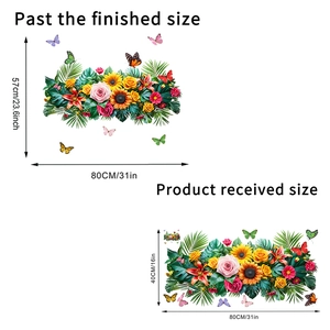 Waterproof sunflower butterfly wall stickers with green leaves for living room decor