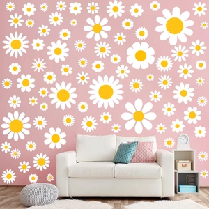 White Daisy Flower Wall Stickers Waterproof Removable PVC Decals For Living Room Bedroom Fridge Decorative Floral Stickers