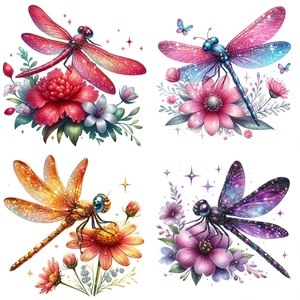 Self-adhesive waterproof dragonfly flower wall stickers with glitter and laser finish