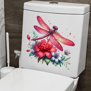 Waterproof 3D red dragonfly and peony flower self-adhesive wall sticker for home decor