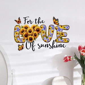 Waterproof sunflower LOVE wall sticker with orange butterflies for home living room decor