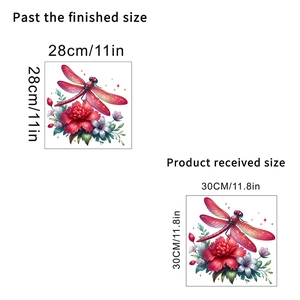 Detail view of 3D dragonfly flower wall sticker with size dimensions in inches and cm