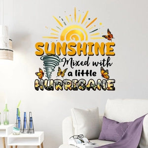 Adesivo murale impermeabile con girasole, farfalla e citazione Sunshine per soggiorno