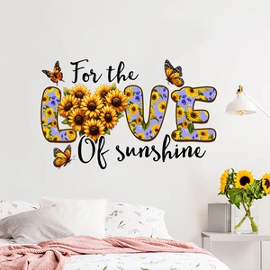 Sunflower Butterfly LOVE Quote Wall Sticker Waterproof PVC Self Adhesive Art Decal For Living Room Bedroom Home Decor