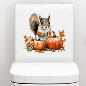 Self-adhesive squirrel and pumpkin wall decals for autumn home decoration