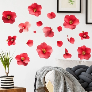 Stickers muraux fleurs rouges auto-adhésifs et imperméables pour le salon