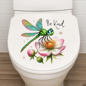 3D dragonfly and lotus self-adhesive waterproof wall sticker on white toilet lid decor