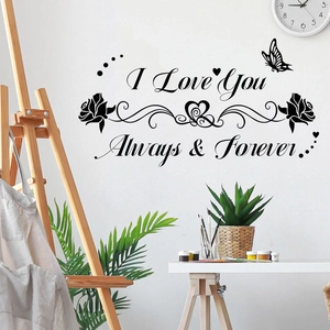 Romantic black I Love You Always butterfly wall decal for living room decoration