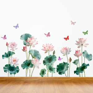 Lotus Butterfly Chinese Style Waterproof PVC Wall Sticker Self Adhesive Floral Decal For Living Room Bedroom Home Decoration