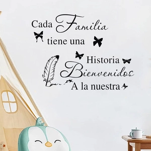Spanish quote wall sticker with black feathers and butterflies for home decoration