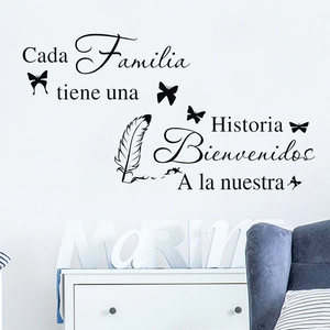 Spanish quote wall sticker with black feathers and butterflies for living room decor