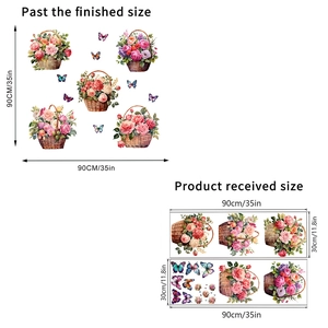 Floral basket and butterfly wall sticker with watercolor roses for living room decor