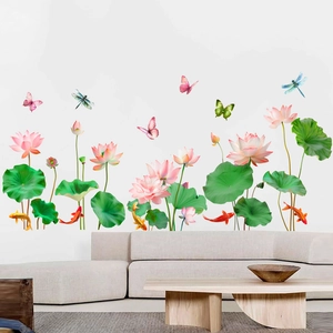 Stickers muraux lotus et libellules imperméables pour décoration de salon moderne