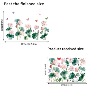 Waterproof self-adhesive pink lotus and butterfly wall stickers for living room decor