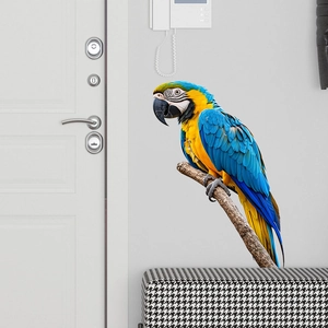 Realistic blue and yellow macaw parrot on a branch waterproof self-adhesive wall sticker