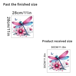 Detailed dimensions of 3D dragonfly flower wall sticker showing 30x30cm sheet size