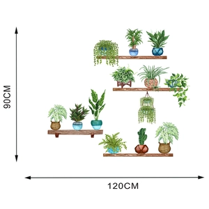 Detailed size chart for 3D green plant wall stickers showing 90CM x 120CM layout