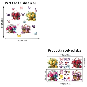 Detailed dimensions of waterproof self-adhesive flower basket wall stickers for home decor