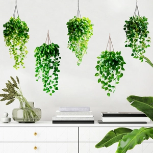 Realistic hanging green plant wall stickers with various vines for modern living room decor