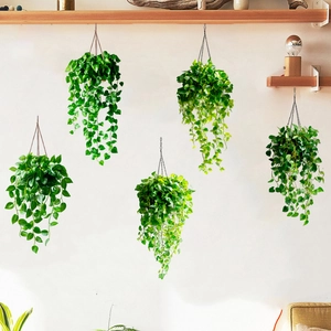 Green Hanging Plant Basket Wall Stickers Waterproof Self Adhesive PVC Simulated Ivy Vine Decals For Living Room Bedroom Decor