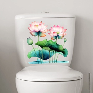 Stickers muraux lotus imperméables pour décoration de réservoir de toilette