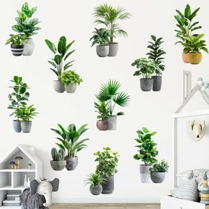 3D potted plant wall stickers including cactus and bird of paradise for home decor