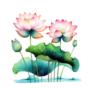 Détail de stickers muraux lotus imperméables avec pétales et feuilles à l'aquarelle