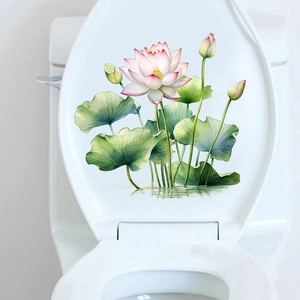 Stickers lotus imperméables pour abattant de WC et salle de bain avec motifs floraux roses